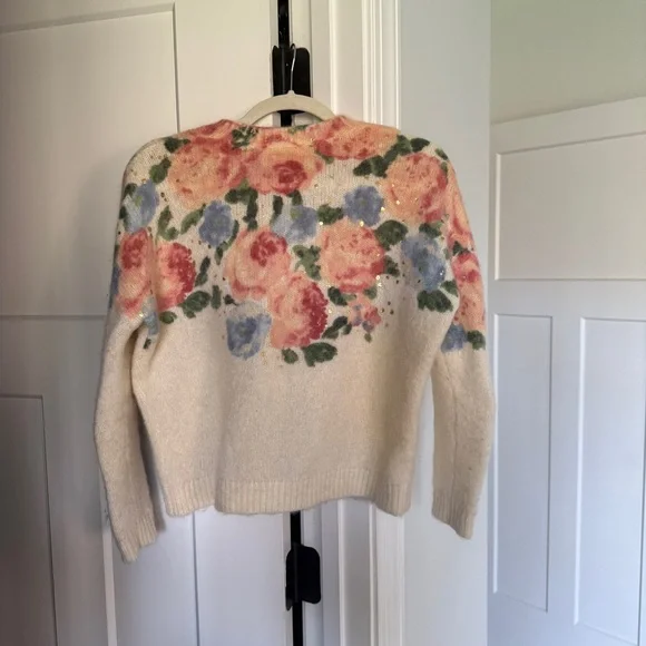 Sezane Mallory floral jumper sweater Crewneck pullover ivory - Picture 5 of 5